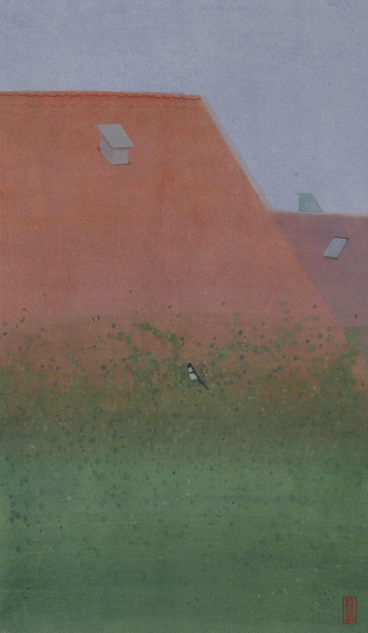 까치 (A magpie) — hanji painting by Kim Hye Jung