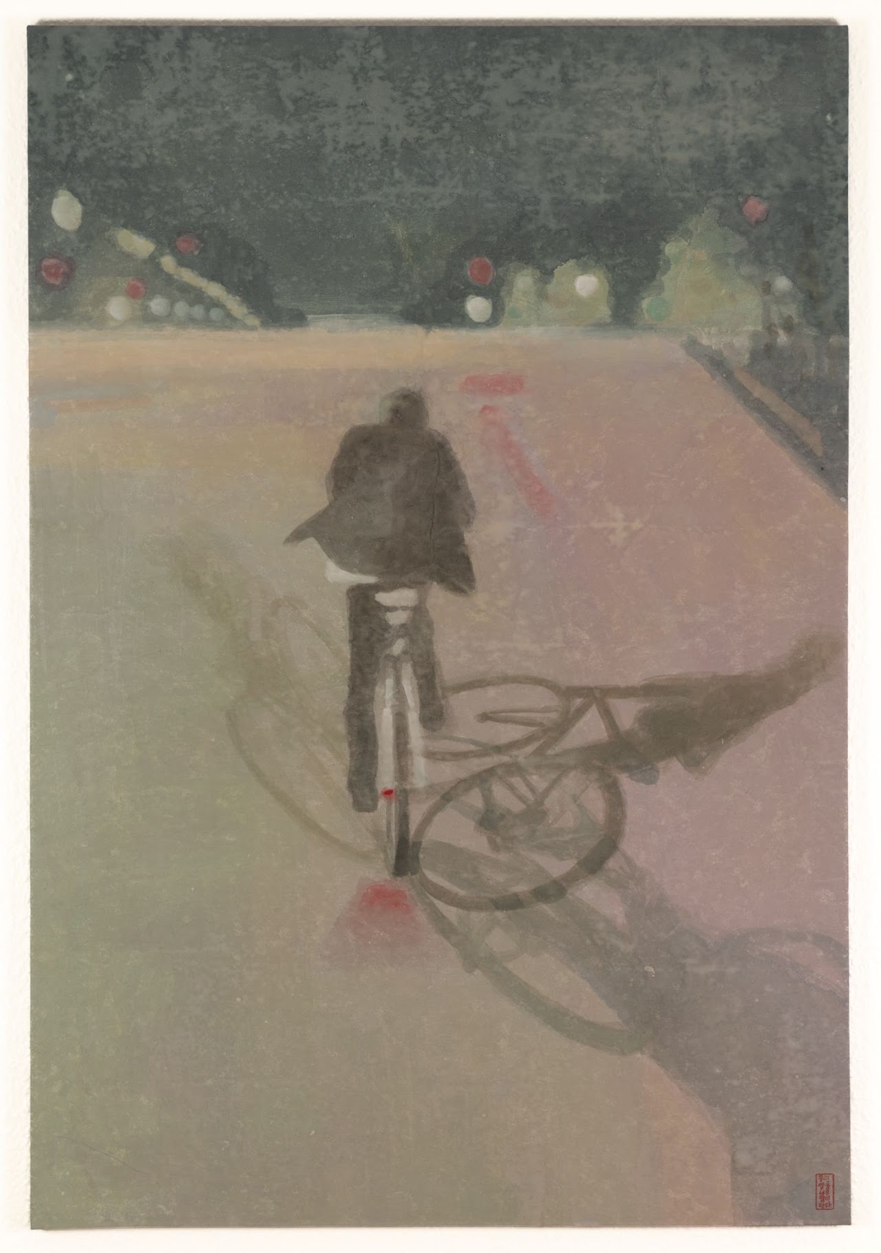 밤에 자전거 타기 (Night biking) — hanji painting by Kim Hye Jung