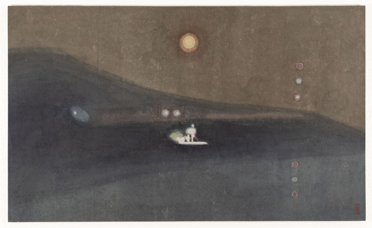 논을 따라 걷는 밤 (A night walk along the rice field) — hanji painting by Kim Hye Jung