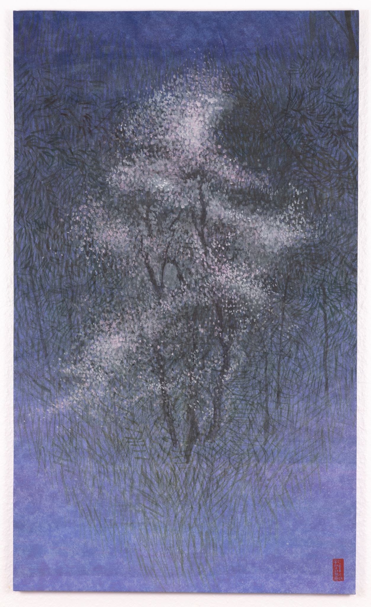 산벚나무 (Wild cherry tree) — hanji painting by Kim Hye Jung