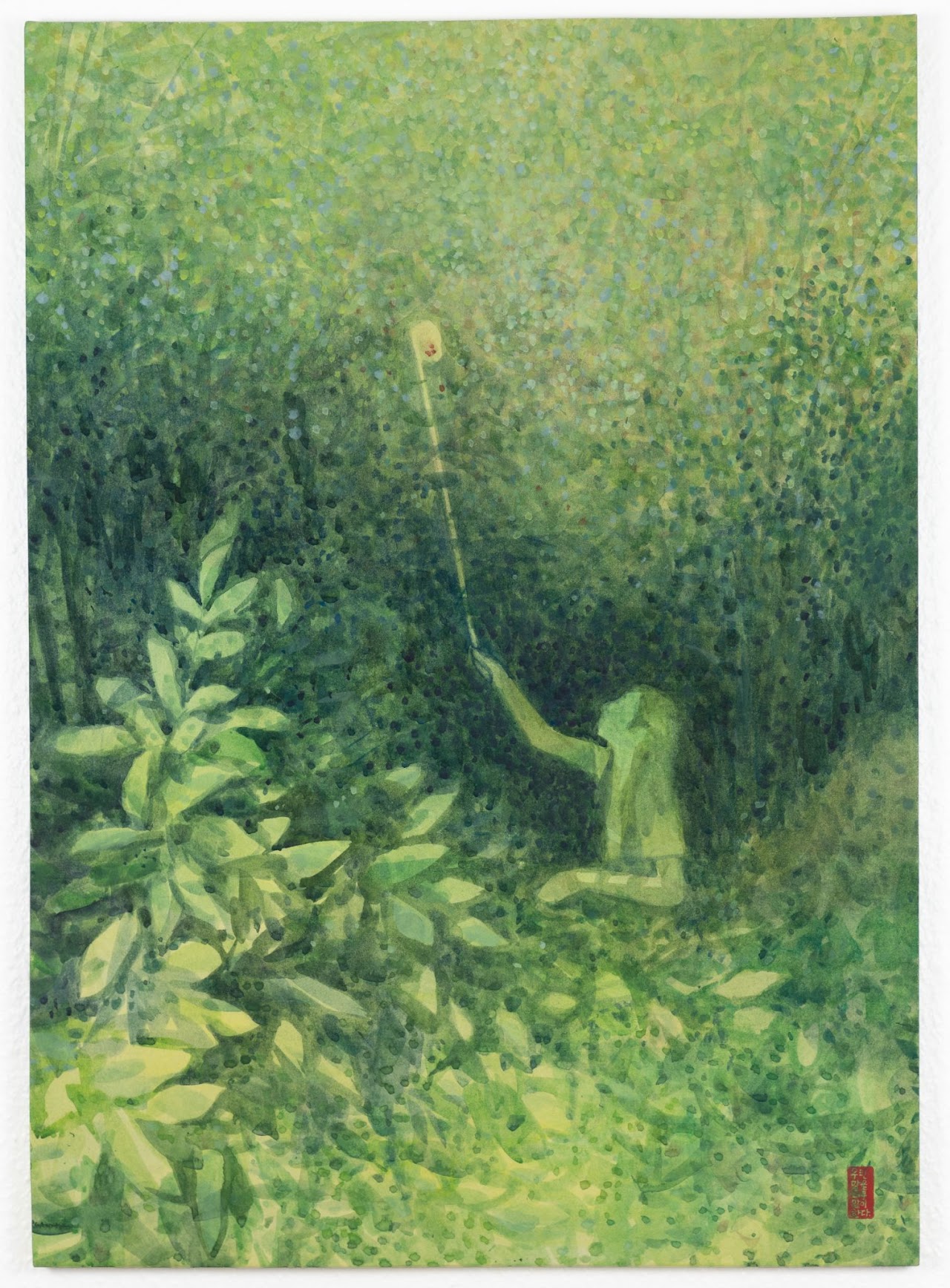 앵두따기 (Picking cherries) — hanji painting by Kim Hye Jung