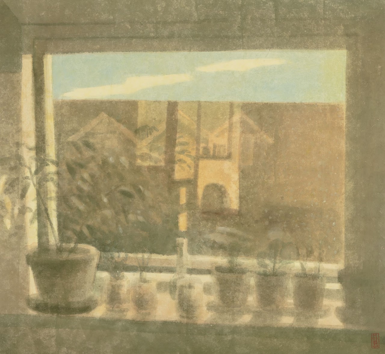이른 아침의 부엌 창가 (The Kitchen window early in the morning) — hanji painting by Kim Hye Jung