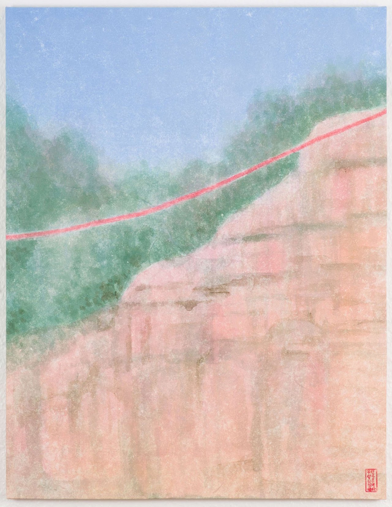 붉은 선 (Red Line) — hanji painting by Kim Hye Jung