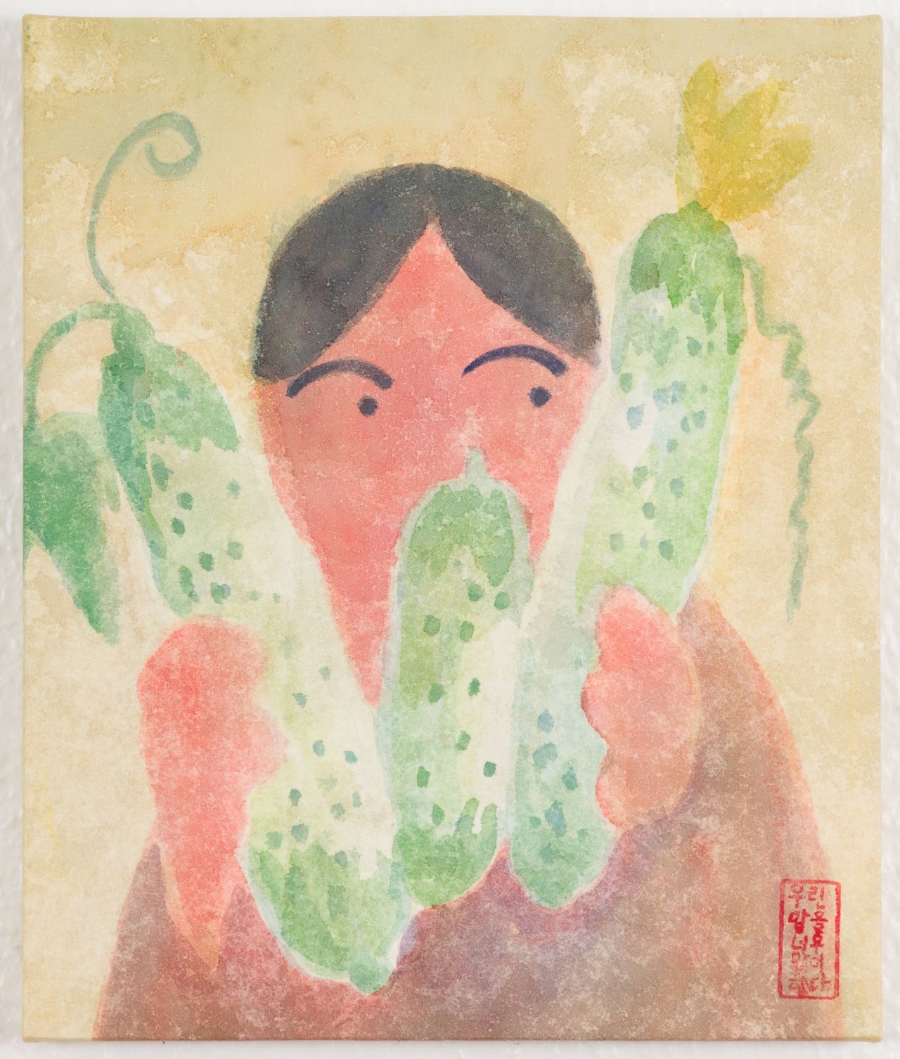 오이 (Cucumber) — hanji painting by Kim Hye Jung