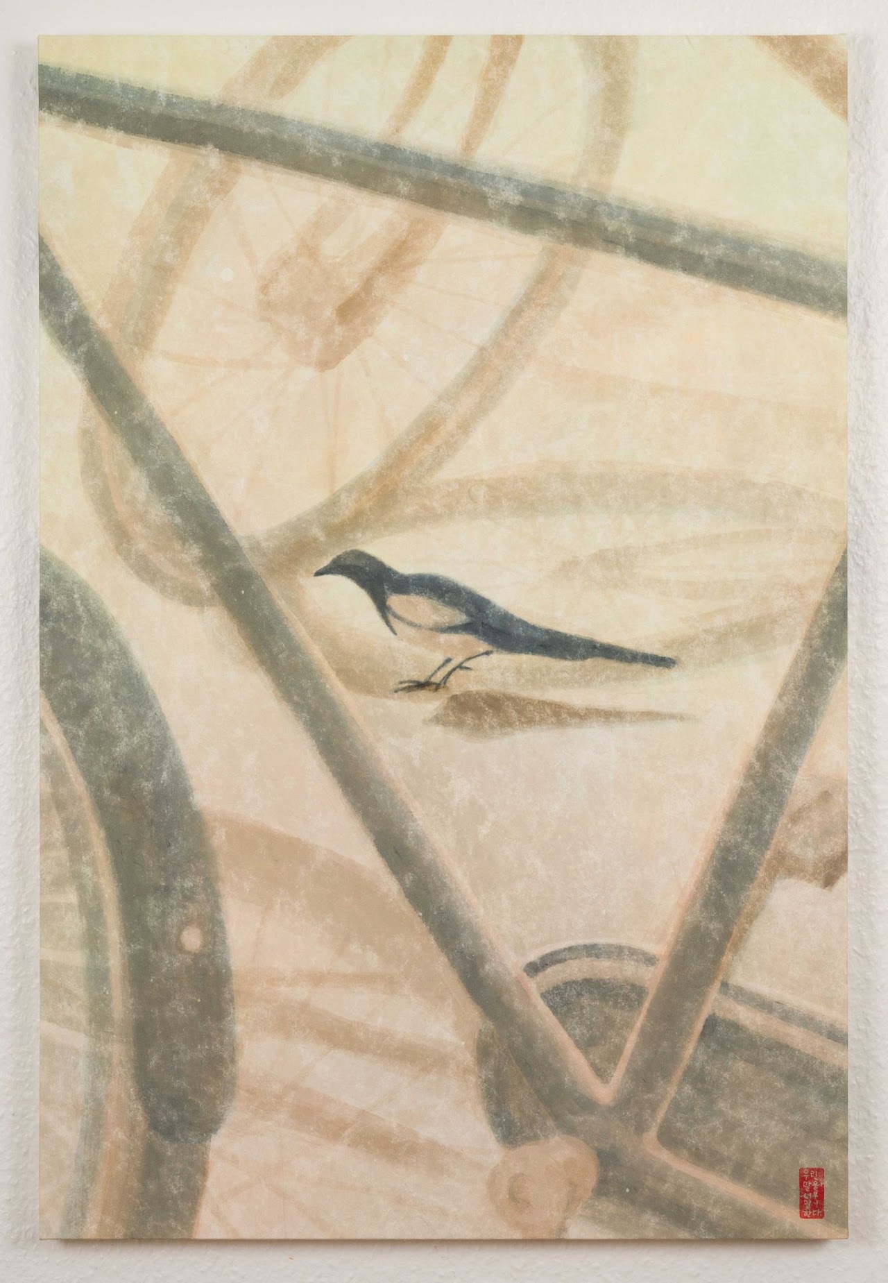 까치 (A magpie) — hanji painting by Kim Hye Jung