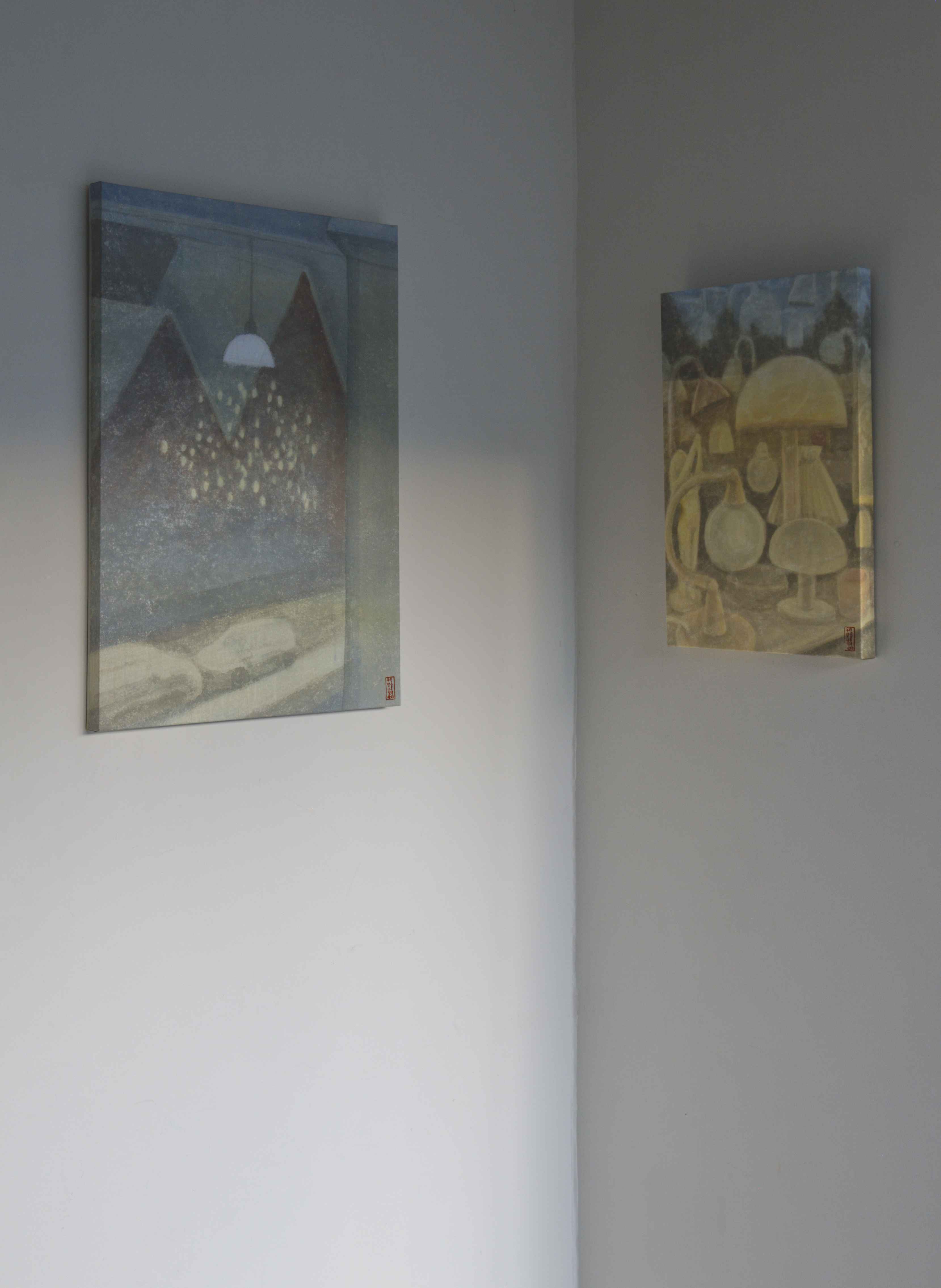 Night in the City installation view with paintings in a gallery